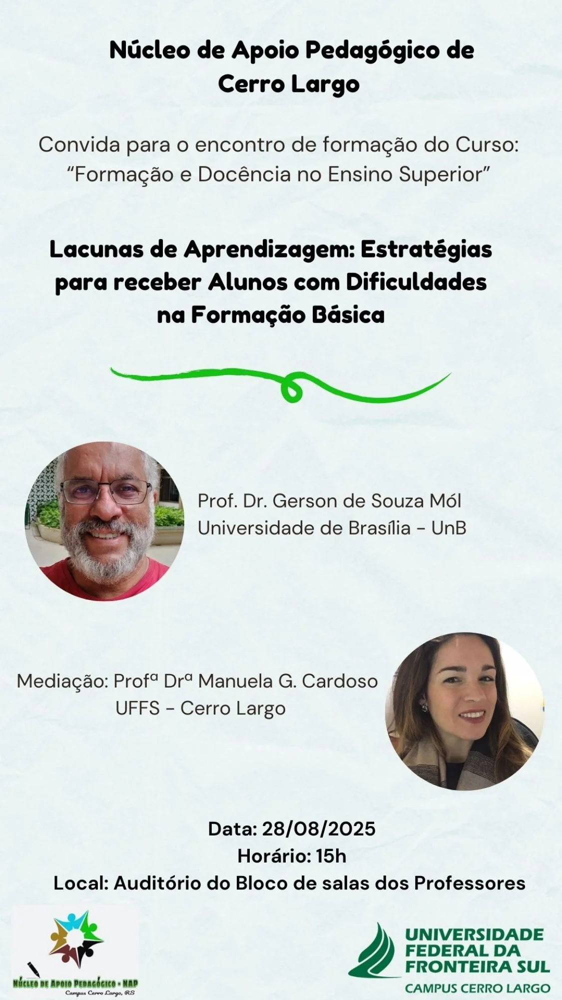 Palestra “Lacunas de Aprendizagem: Estratégias para receber Alunos com Dificuldades na Formação Básica”