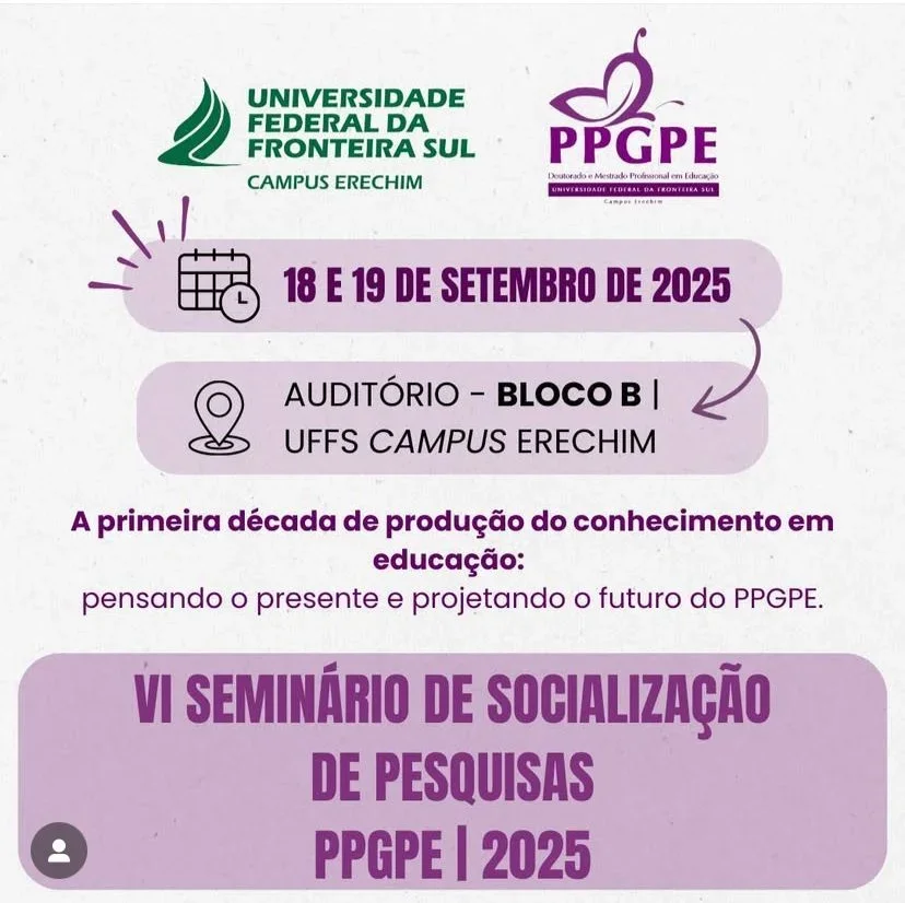 VI Seminário de Socialização de Pesquisas e III Mostra de Produtos Educacionais do PPGPE