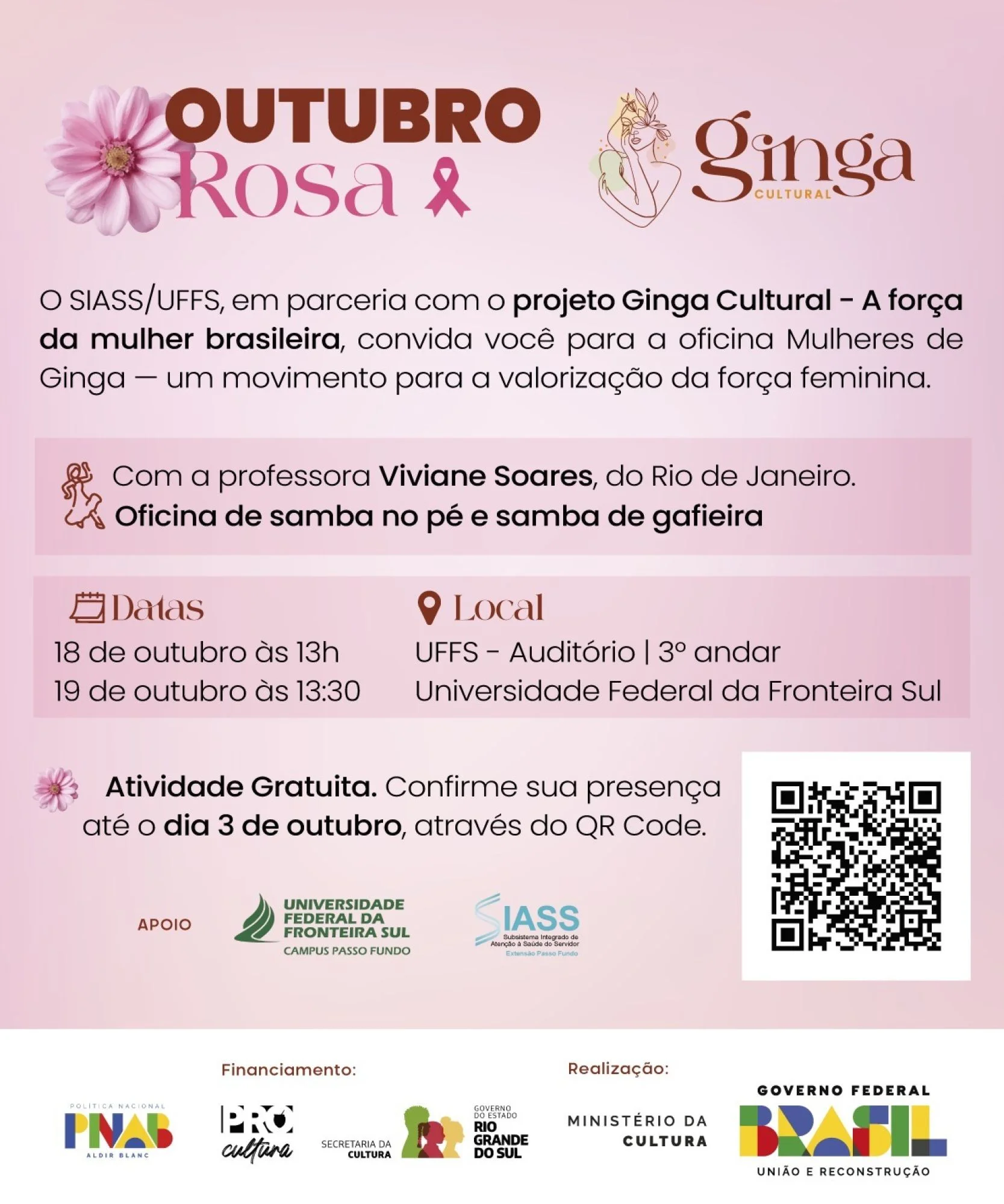 Outubro Rosa do SIASS em parceria com o Projeto Ginga Cultural 