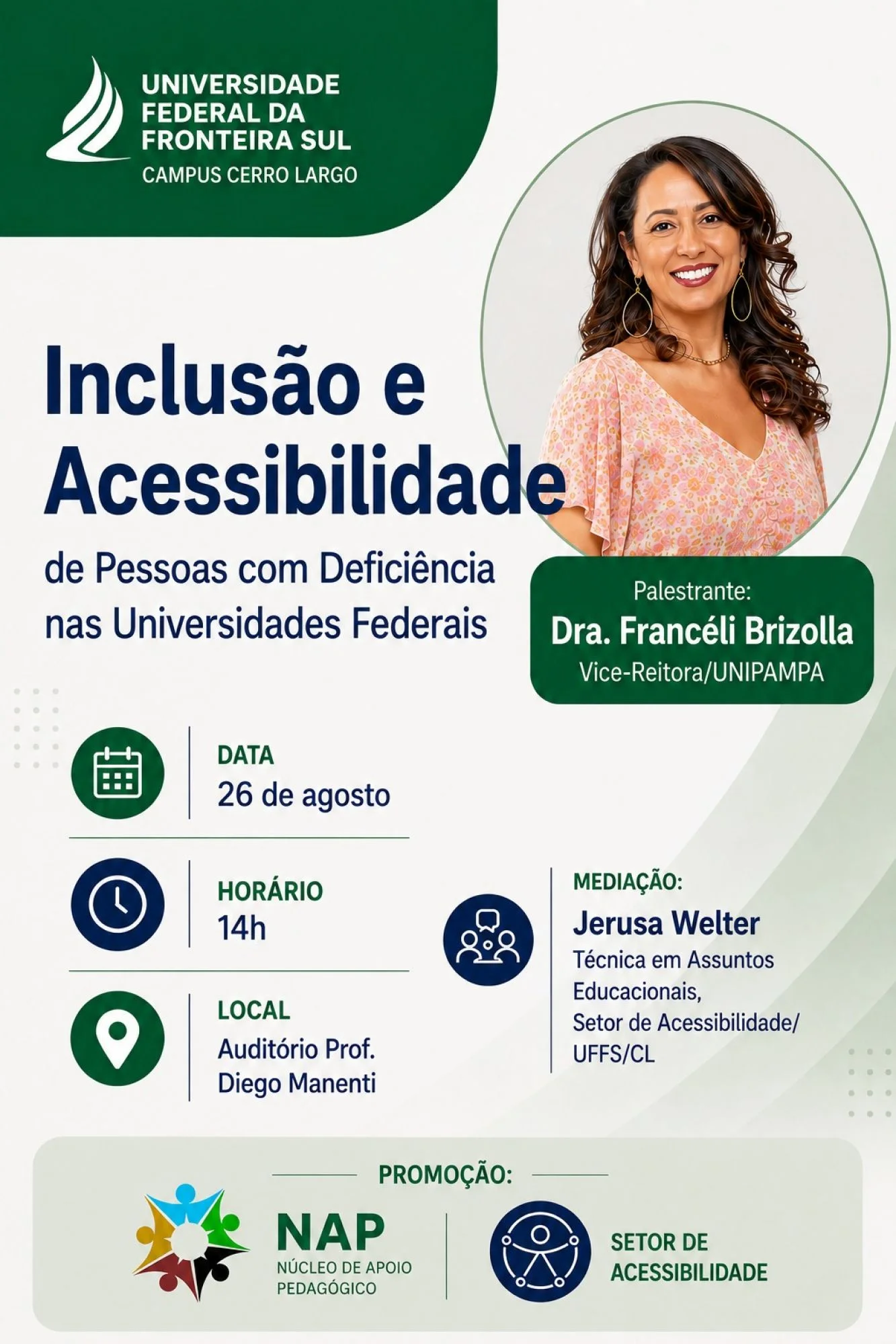 Palestra:  Inclusão e Acessibilidade de Pessoas com Deficiência nas Universidades Federais