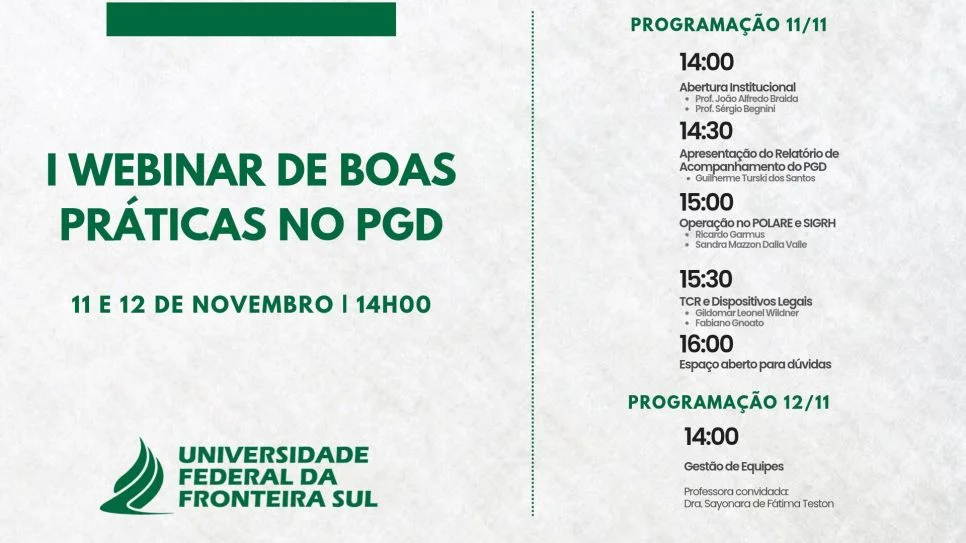 I Webinar de Boas Práticas no PGD